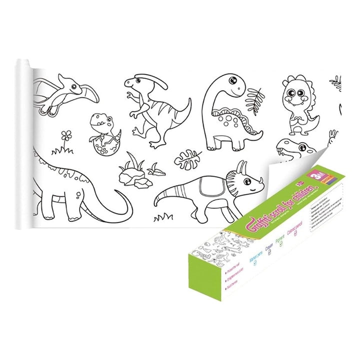 Set desen copii  Rqiurpn  Dinozauri  to-adeziva si decupabila pentru desenat si colorat  3m x 30 cm  Multicolor