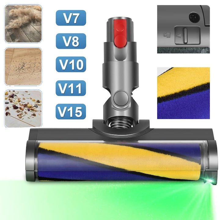 Cap De Curatare Cu Rola Moale Led Compatibil Cu Dyson V7 V8 V10 V11 V15  Piesa De Schimb Pentru Capul Aspiratorului Motorizat  Pentru Praf Si Resturi  Pentru Curatarea Covoarelor Si A Podelelor Dure