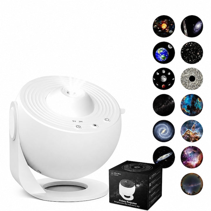 Proiector Galaxy si Cer Instelat cu 13 Diapozitive 4K HD  Lampa Proiectie Rotativa Silentioasa  Lumina LED 6500K  Alimentare USB  Alb
