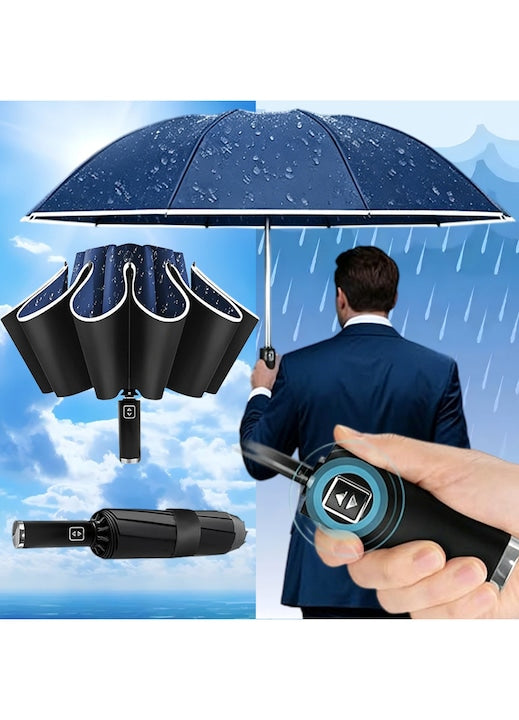 Umbrela de Lux Pliabila Automata  Swejah 110cm  Doua Persoane  Umbrela de Calatorie Inversata  cu Banda Reflectorizanta 10 Oase  Deschidere si Inchidere Automata  Protectie Solara/Ploaie/UV/Vant  Unisex 36*8CM 450g  Albastru