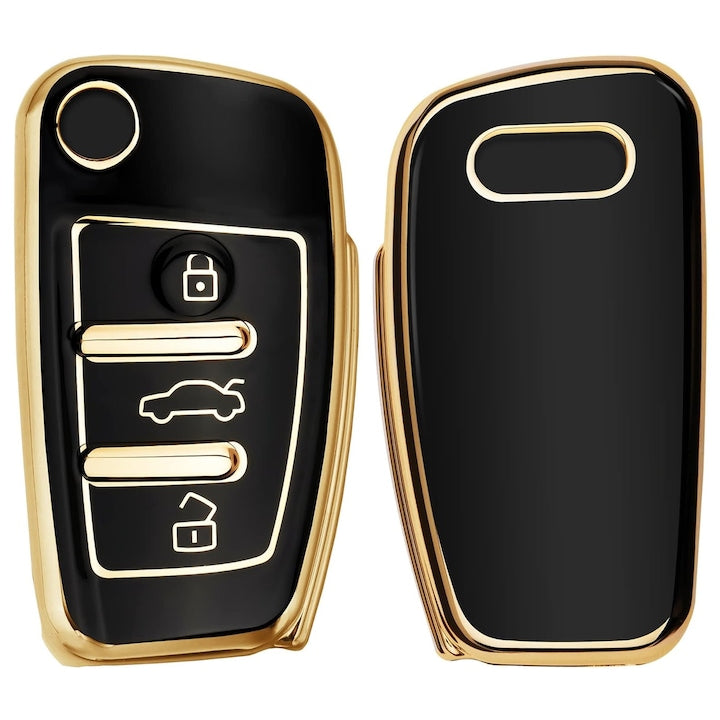 Husa de protectie Premium pentru cheie AUDI  material TPU de inalta calitate  compatibila cu A6 C8 A7 A8 Q8  Q7  S-line  RS  Allroad ( 2017-2021 )  Negru/Auriu