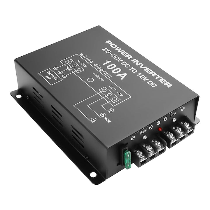 24V to 12V 100 Amp Converter Inverter Duueyct with 2 Fans, 1200W, Multiple Protection, Stable Voltage, High Performance, for Cars, Trucks, Boats, Solar Power Systems, Black