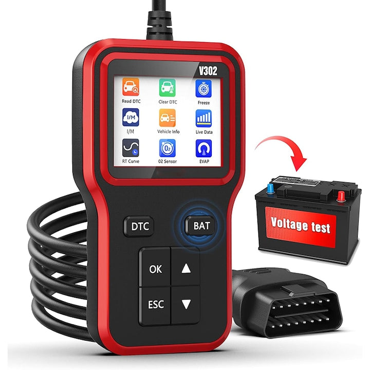 Tester Diagnoza Auto  Rqiurpn  OBD2  design compact  Citire/ Stergere coduri de eroare  Ecran LCD  Rosu