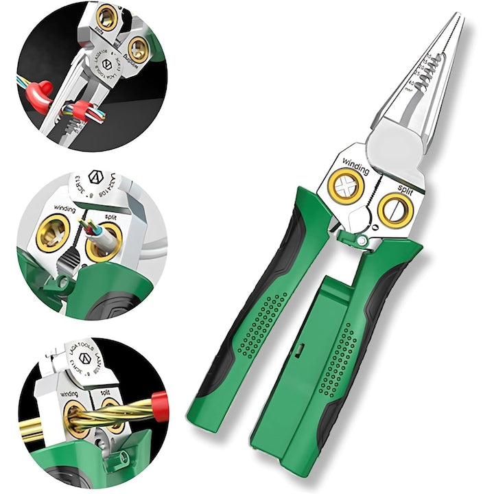 Cleste multifunctional 8 in 1 pentru dezizolare sarma  cu creion de tensiune 12-250V AC/DC  taiere si sertizare  otel inoxidabil  20 7 cm  Verde