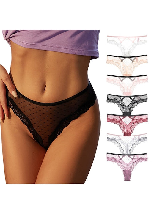 OEM - Set 7 bucati chiloti tanga dama dantela  Multicolor 12 rate cu 0% dobândă