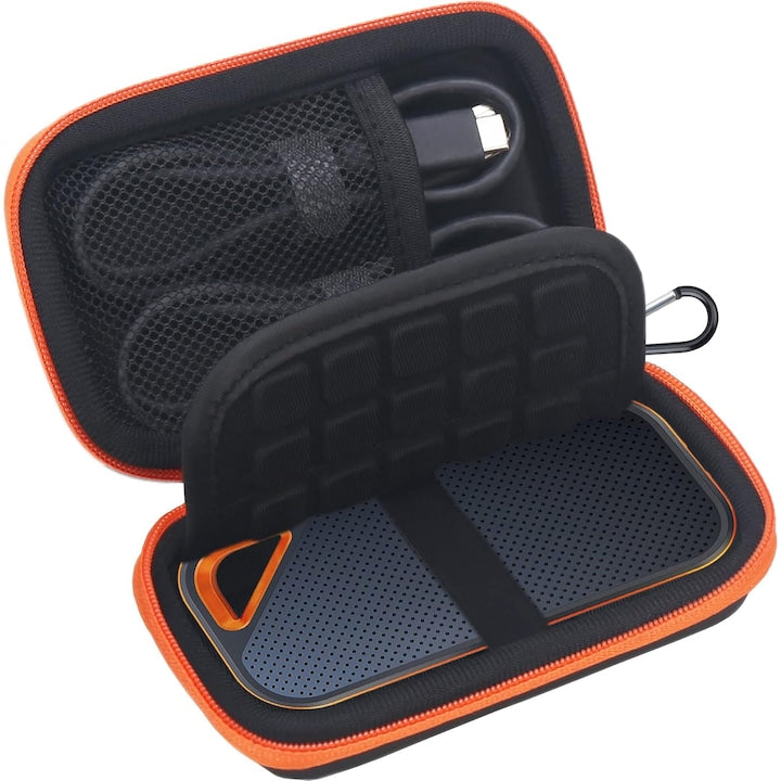 Husa transport hard disk PsAyl pentru SanDisk Extreme Pro  rezistentă la apă și șocuri  portocalie/neagră  4.75x2.4x1.05 inch