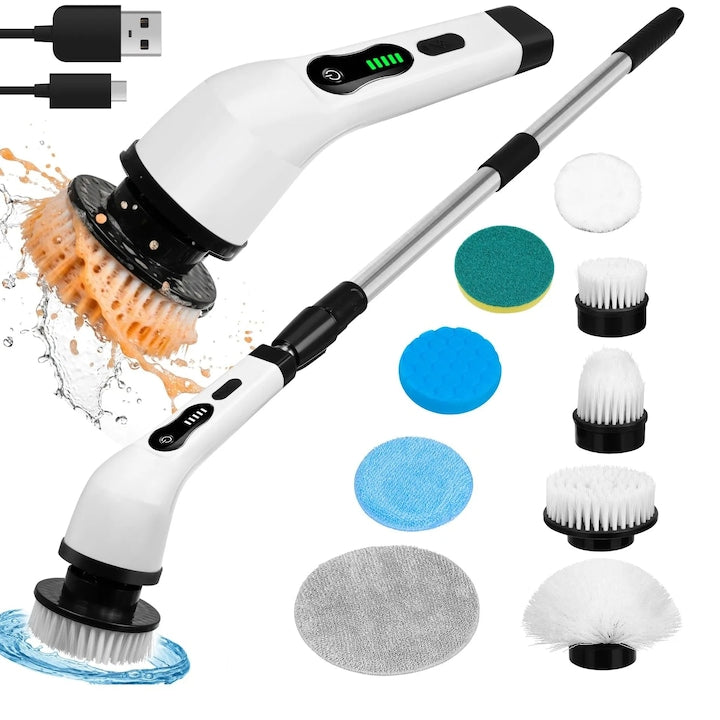 Perie electrica rotativa pentru curatare  Zola  9 capete interschimbabile  maner telescopic  afisaj digital  2 viteze  reincarcabila 1500 mAh