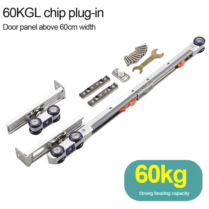 Sistem culisant pentru usa glisanta YANYXR BCS3156621  role cu amortizare bidirectionala in aliaj de zinc  4 roti 425 mm  argintiu  capacitate 60 kg