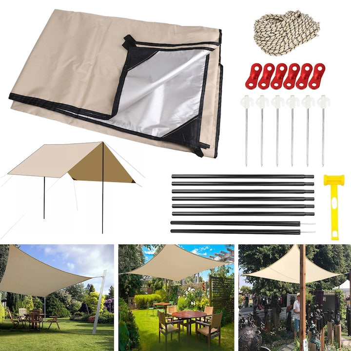 3x3m Sunshade Sail with Fixing Kit, Waterproof, Khaki, for Garden and Parties, Complete Set