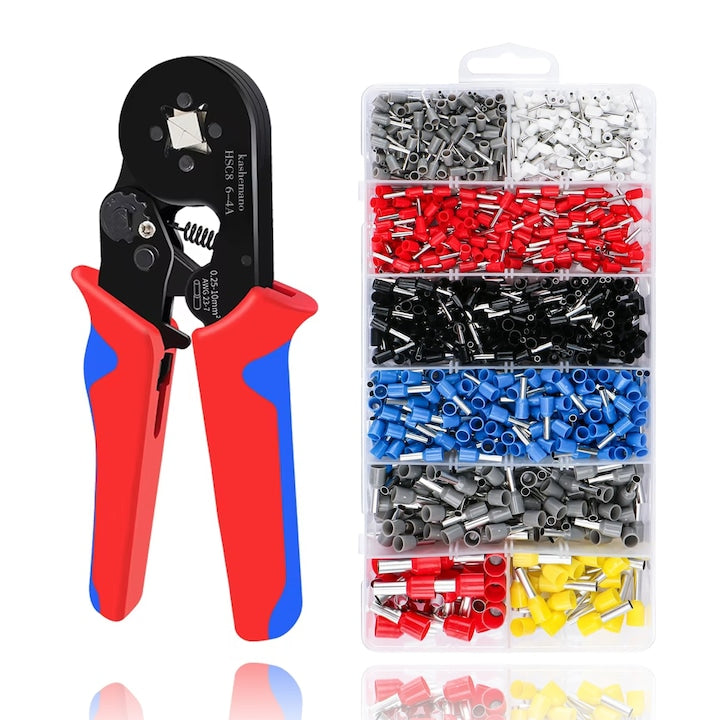 Set 1200 pini terminali pentru conductori electrici si cleste sertizare  Plastic/Otel  0.25-10 mm²  Multicolor