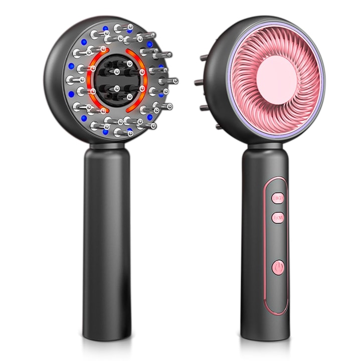 Scalp Massager Brush, 4 Light Modes, 3 Vibration Settings, Rechargeable, Portable and Rechargeable Deep Massage Comb for Thinning Hair, WALALLA, Carbon Black