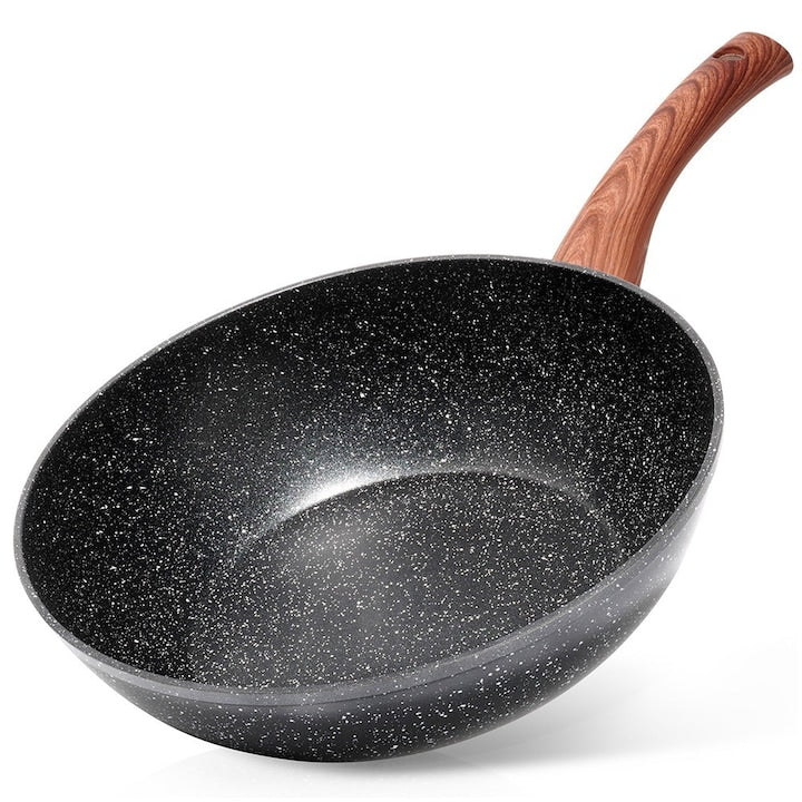 Tigaie Wok  Vilde  Negru&Lemn  47x28x9.5 cm  Tigaie Adanca Cu Strat Granit  Strat Antiaderent Din Granit  Maner Confortabil  Care Nu Se Incalzeste  Potrivita Pentru Toate Plitele Si Masinile De Spalat Vase  Negru