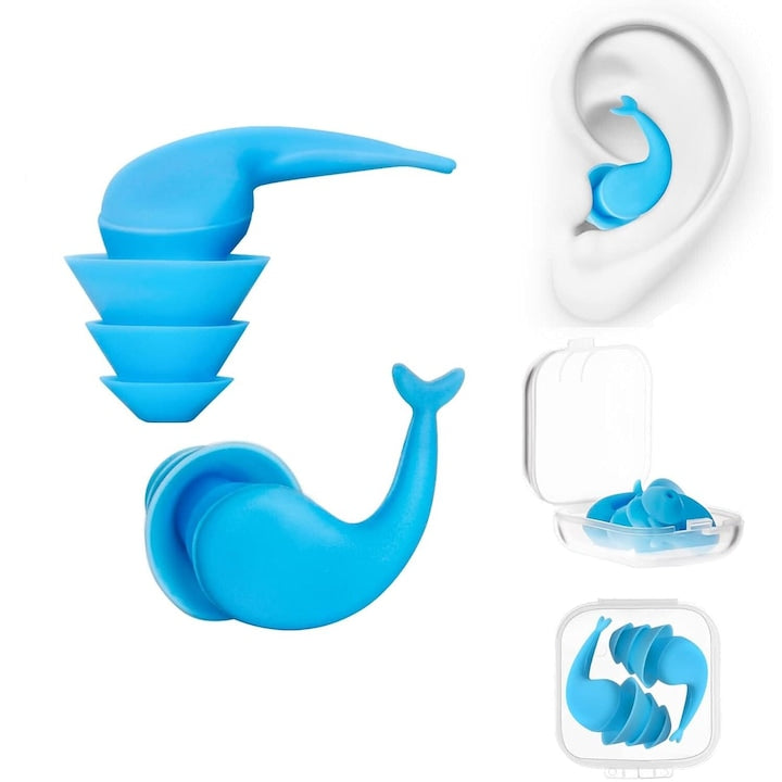 Swimming Noise Reduction Earplug Set / Silicone Earplugs NOVLA, 1 pair, with storage box, blue