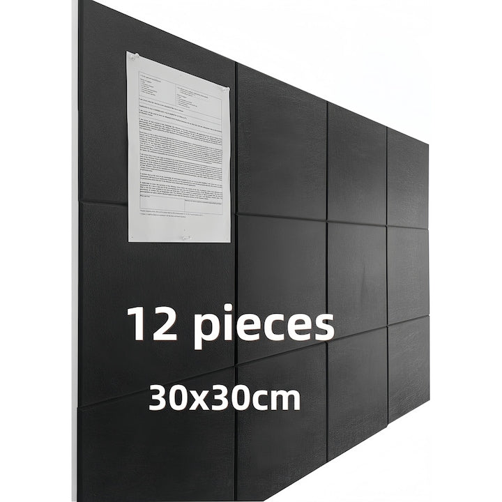 Set 12 Panou tapitat pentru decorarea peretilor 3D  Wacorresi  Panouri decorative acustice  Pachet de 12 bucati  30 x 30 cm  negru