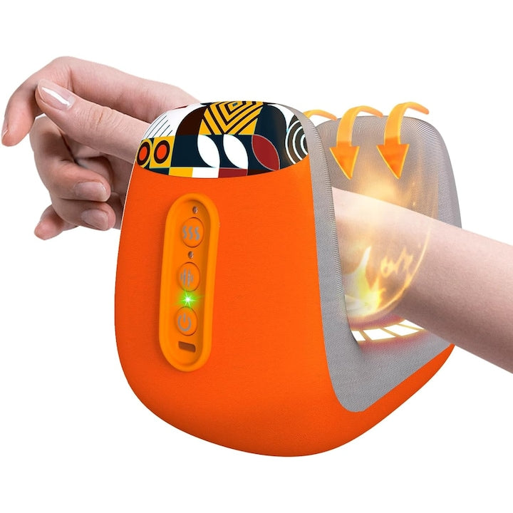 Aparat de masaj pentru maini/incheietura  WALALLA  trei moduri de presare  framantare si incalzire  design ergonomic  amelioreaza oboseala mainilor  promoveaza circulatia sangelui  imbunatateste dexteritatea mainilor  portocaliu