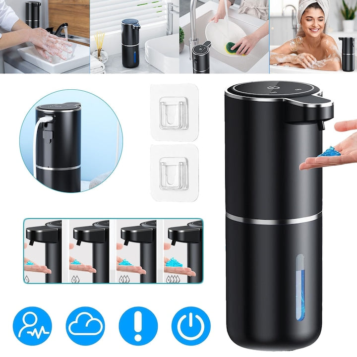 Dozator automat de săpun CHOOLY  380ml  negru  montare pe perete  alimentare USB  4 niveluri de dozare