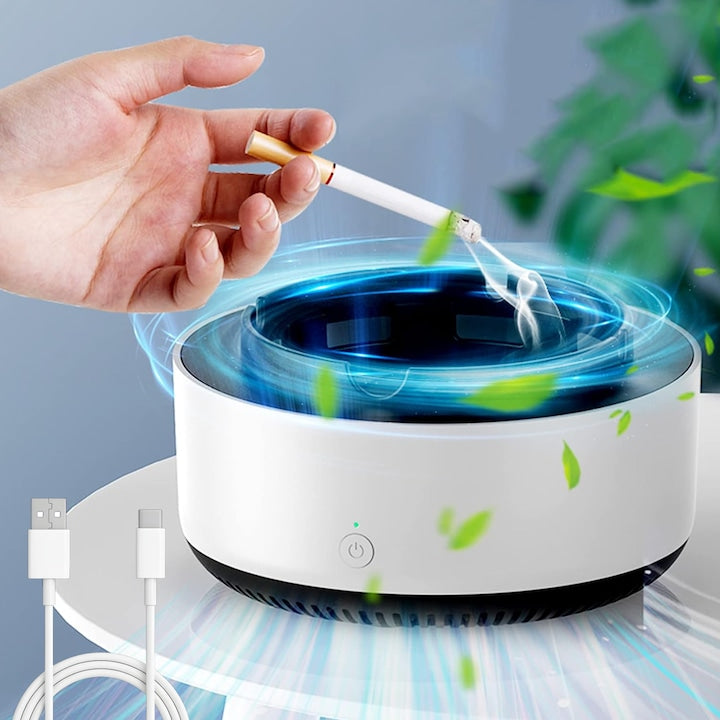 Scrumiera electrica  Wacorresi  Scrumiera multifunctionala portabila  Solutia eficienta pentru eliminarea mirosurilor neplacute  cu capac anti vant  Acumulator incorporat  Incarcare Usb  Diametru 13 cm  Anti-miros  Pentru birou  acasa  masina  Alb