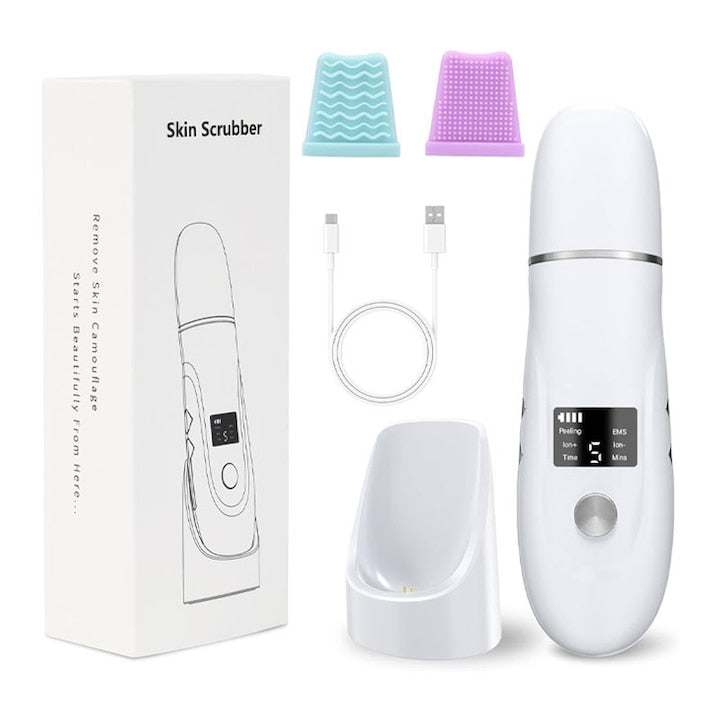 Aparat de Curatare Faciala cu Ultrasunete  Rqiurpn  Lifting Ten  Skin Scrubber  Ndepartare Puncte Negre  Hidratare  Peeling  4 Functii  Capacitatea Bateriei 600mAh  Curatare Profunda  Pentru Ingrijirea Pielii  portabil  Alb