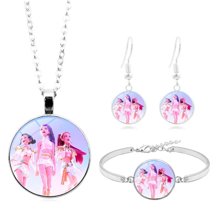 Fantasy - K-pop Jewelry Set, Necklace, Bracelet and Earrings, 3 Pieces, Pinata Huntrix Star, for Girls, Alloy, Toy and Jewelry for Girls, Birthday and Christmas Gift, Various Designs, Pink Series