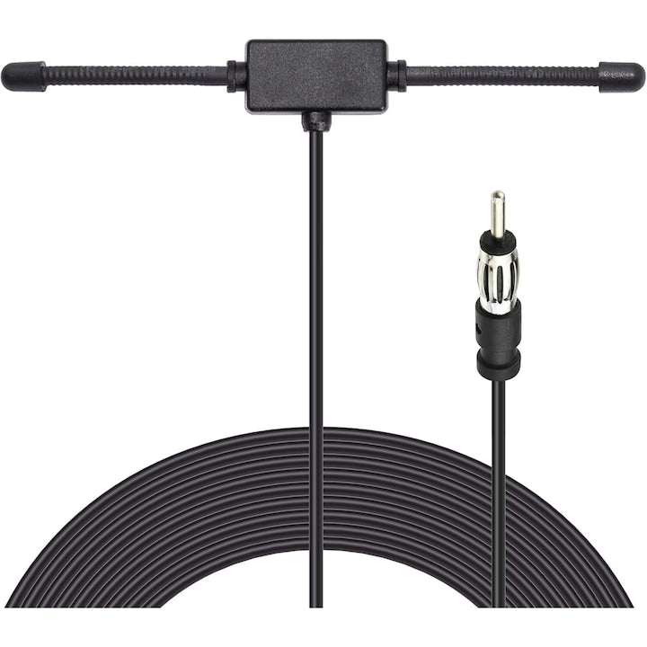 Antena radio AM/FM  Cu amplificator incorporat  cu adeziva  universal  Negru