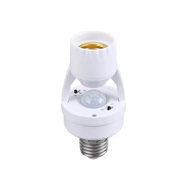 Dulie E27 cu senzor de miscare si lumina  detectie 360°  distanta de detectare a miscarii 5-8m  60W  ABS  pentru interior  alb
