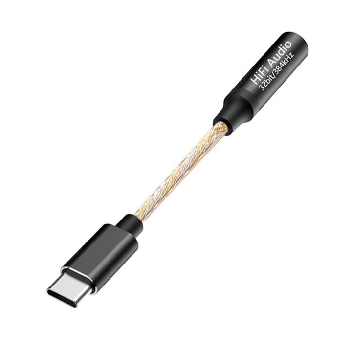 Audio adapter USB-C to 3.5mm Jack Hi-Res 32 bit / 384 Khz DAC durable design compatible with mobile phones tablets and laptops OUYLAF Black