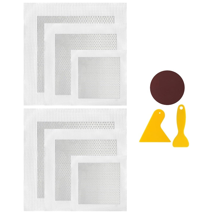 Set 9 Placa de reparare a peretelui de tip plasture cu armare metalica din aluminiu si fibra de sticla dimensiune 5X5CM  10X10CM  15X15CM  Alb