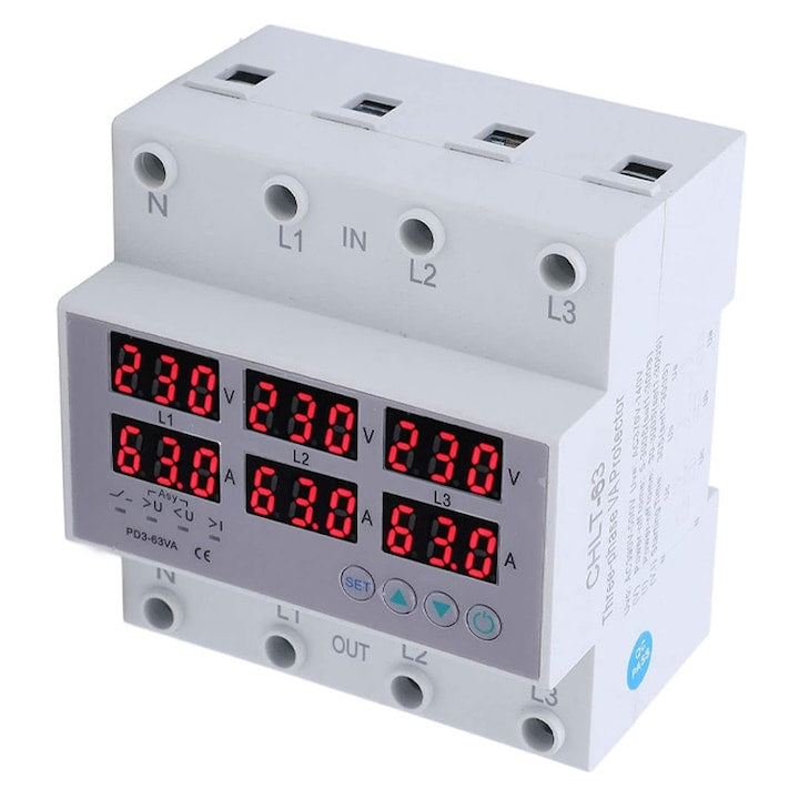 Duueyct 3P+N Synchronous/Asynchronous Three-Phase Voltage Relay Module DIN Rail Voltmeter Ammeter Over and Under Voltage Relay Monitor Protector Current Overvoltage Regulation 100A 230V Automatic Protection Multimeter White