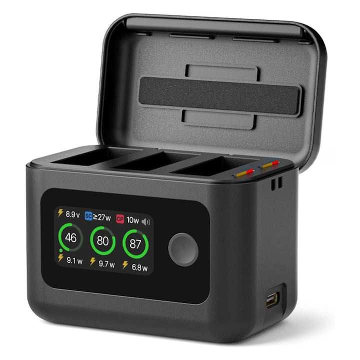 Battery Charger for DJI OSMO 360 Action 6/5 Pro/4/3 Rqiurpn 5-in-1 27W LCD USB-C Fast Charge Reusable Portable Easy to Use ABS Black