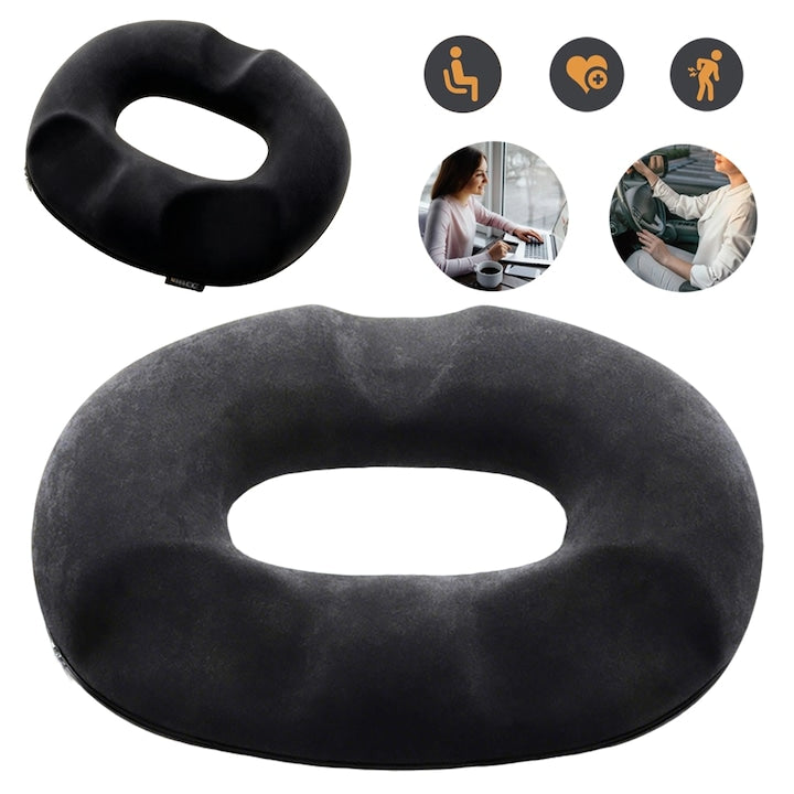 Donut Pillow Memory Foam Orthopedic Seat Cushion for Coccyx and Tailbone, Ring-Shaped for Hemorrhoids, Office Chair, Car, and Wheelchair, 38 x 43 cm