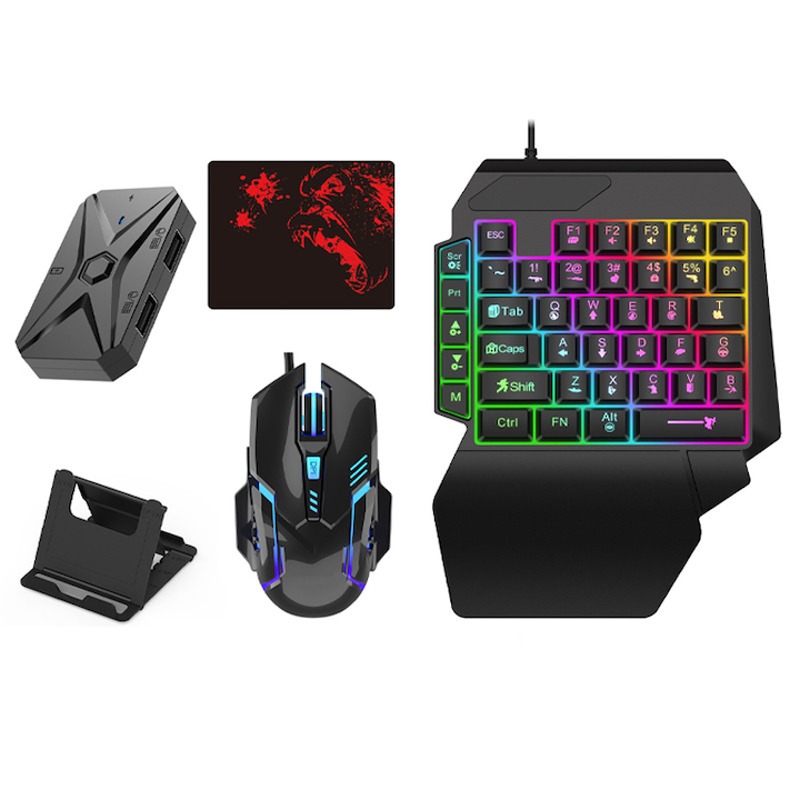 Tastatura si mouse Duueyct 25 taste RGB  personalizabil  negru