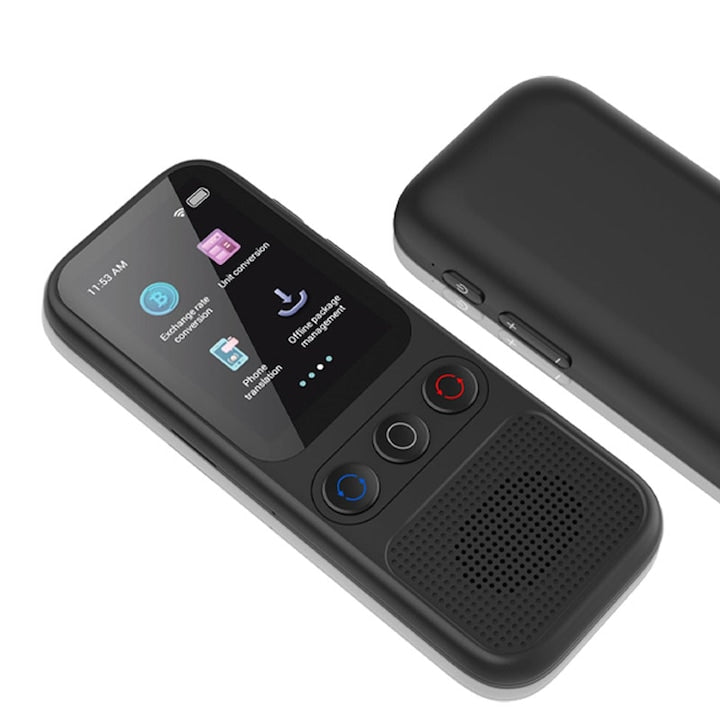 Bidirectional Digital Voice Intelligent Translator with Over 138 Online Languages, 18 Offline Languages, Real-Time Translation, Voice, Text, Wi-Fi, 2.0-Inch Touch Screen, Portable, for Travel, Business, and Learning, Black