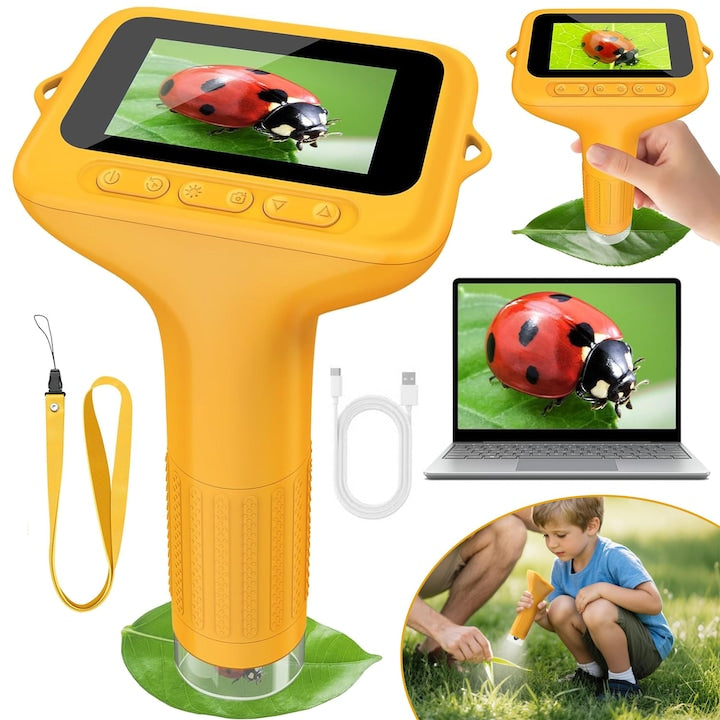 Digital Microscope For Kids Portable Pocket Microscopes 100-1000X Mini USB Rechargeable Microscope With 3.0 Inch HD Screen And LED Lights Educational Science Toys For Boys And Girls