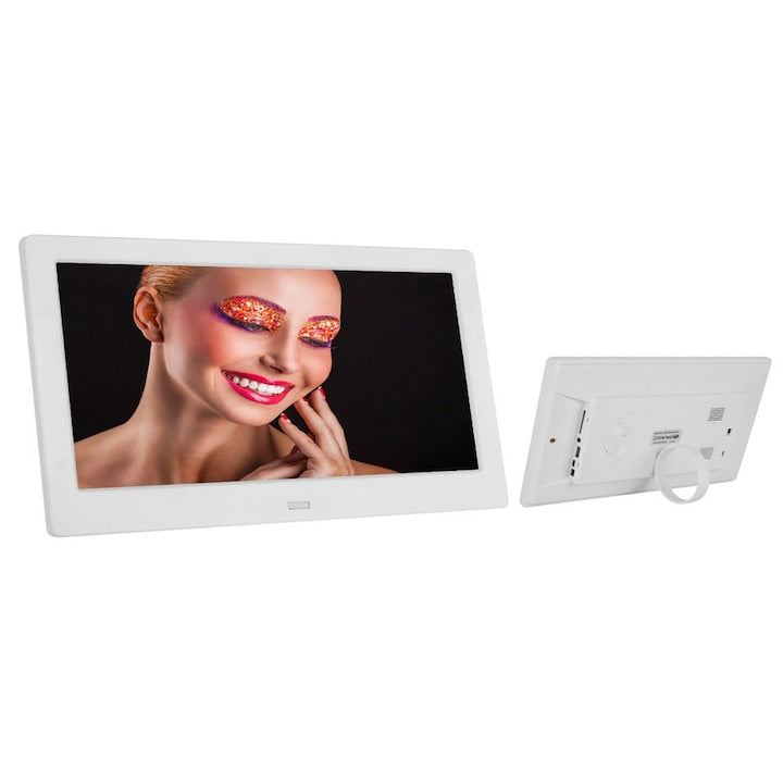 LED Digital Photo Frame, 7-inch, 1024x600 resolution, 16GB storage, MicroSD slot, white, 700g