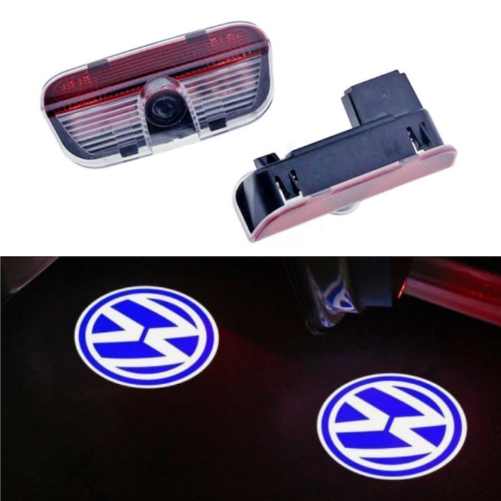 Lumini de usi LED Logo VW dedicate  Set de 2 Lampi Logo Portiere Holograme  Plug and Play  pentru Portiere  Montaj Simplu  Durata Lunga de Viata  Compatibilitate Extinsa  Potrivit pentru Teramont  Golf 5-7  Touareg  T-ROC  CC  Phideon  Sharan  Pas