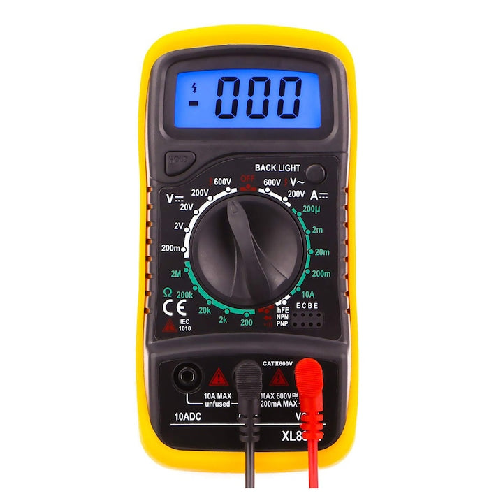 2000 Counts Multifunctional Digital Multimeter, Orange, 45 Degree Angle
