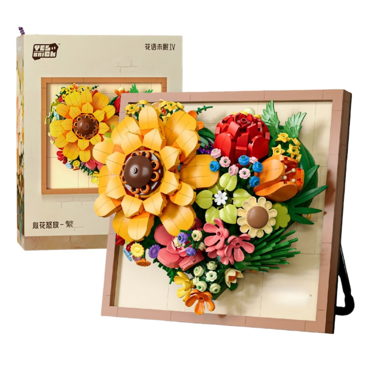 Set Ornament floral - Blocuri de constructie  Fantasy  Rama foto portabila ornament  781 piese  Floarea soarelui care creste spre soare  Impodobit cu trandafiri  lalele si alte flori  ABS  Handmade diy  Schimb de cadouri de Anul Nou