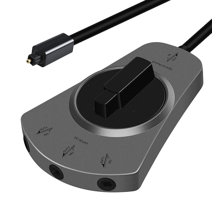 Adaptor reversibil 3 x 1  PsAyl  Toslink  16 Mbps  cu comutatoare manuale  pentru TV si home cinema  Negru