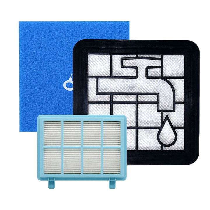 Set filtre de schimb compatibile cu Philips FC8010/01  FC9331  FC9332  PowerPro Compact  PowerPro Active si PowerPro City  3 buc  Albastru/Negru