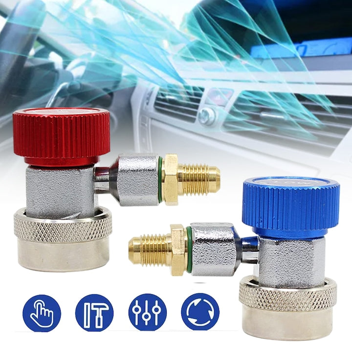 Adjustable R134a Quick Coupler Adapter and AC Hose Fittings HP and LP Connectors for Evacuating and Recharging R134a Car AC System and More 1/4" Male Flare Fitting