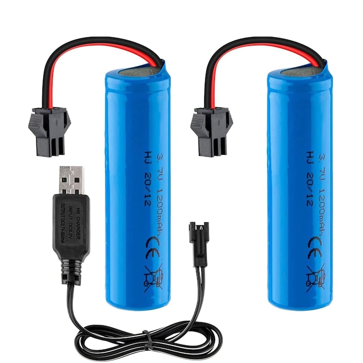 Set of 2 Batteries 3.7V 1200mAh with USB Charging Cable, SM-2P Plug, compatible with DE45 DE42 1:14 Off-Road & Drift Racing