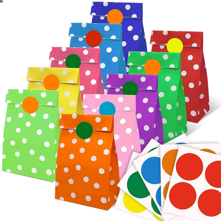 Set 20 pungi de hartie pentru cadouri  Cu 20 autocolante  24 x 13 x 8 cm  Multicolor