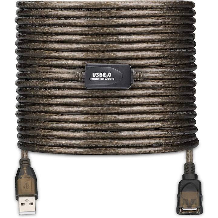 Cablu prelungitor USB 2.0 activ  lungime 15 m  USB A tata la USB A mama  cu repetitor  Negru