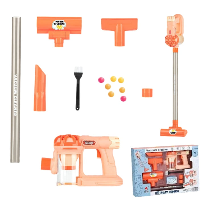 Set Aspirator de jucarie pentru copii  Aspiratie reala  Fara fir  3 Varfuri Aspirare  pp  3 ani+  Joaca Interactiv si Jucarie de Rol pentru Copii  Vertical Interactiv si Educativ  portocaliu
