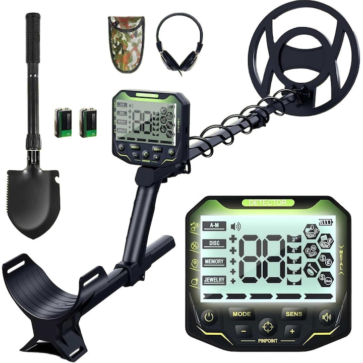 Detector de Metale Profesional Piduules  Ecran LCD Multifuncțional  Impermeabil  Negru/Verde  45x26.5x10cm