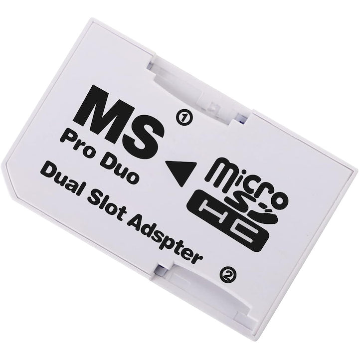 Adaptor Dual Slot MicroSD Micro SDHC Duo Pro  pentru card Memory Stick  compatibil cu PSP Sony  Alb