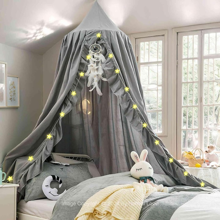 Baldachin decor pentru pat copii  WALALLA  Poliester  Gri