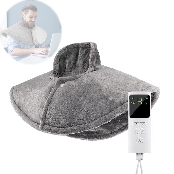 Electric neck, shoulder, back, and abdomen warmer; relieves muscle tension, relaxes, and reduces anxiety; essential for cool days; with 9 temperature settings and remote control; LCD screen; 75W