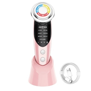 Professional 7-in-1 Facial Treatment and Skin Rejuvenation Device - EMS Vibrations, Facial Massage, Lifting, Pore Cleansing, Wrinkle Removal - Pink