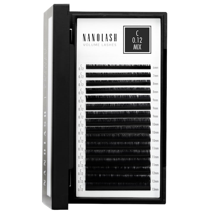Nanolash Artificial Eyelashes for Volume Extension Method 0.12 C curl 6-13mm mixed lengths